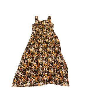 Joanie Mushroom Floral Print Maxi Dress Black Orange Retro Women Size 6 US